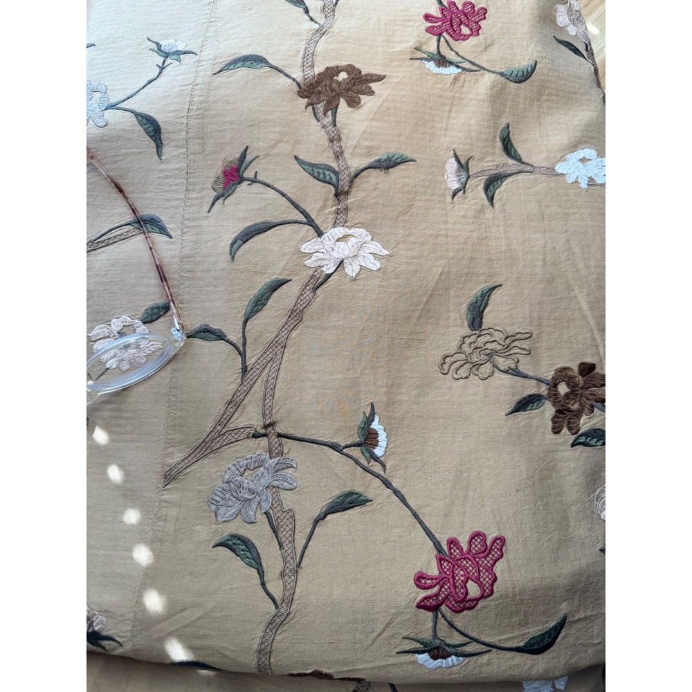 VTG Eastern Accents KING Duvet & Pillow Shams Set Silk embroidered Floral Gold - Picture 7 of 16